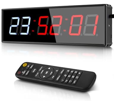PELLOR Temporizador de Gimnasio, Temporizador de Intervalo LED, Reloj de Pared Digital Grande con Countdown/Up,Cronómetro,Brillo Ajustable, Reloj de Entrenamiento con Control Remoto para Casa Garaje