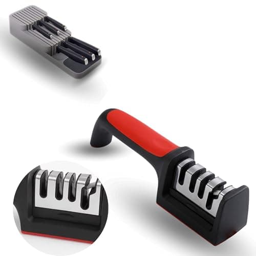 Afilador cuchillos y tijeras profesional 4 en 1,Afilador de cuchillos manual, Afilado rápido.Organizador cuchillos cocina, Bloque cuchillos,Organizador cajones,Soporte cuchillos. Pack de 2 productos