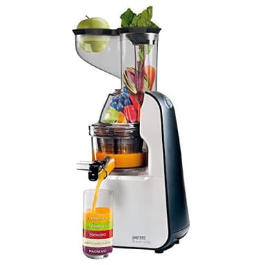 Imetec Succovivo Pro 2000 - Licuadora de prensado en frío, Extractor de Zumo, Extracción Lenta 48 RPM, 2 filtros de jugo, Accesorio para Granizados y Sorbetes, Kit para Máscaras de Belleza