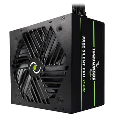 Tecnoware Fuente de Alimentación Free Silent Pro 750 para PCs Avanzados con Tarjeta Gráfica NVIDIA GeForce GTX - RTX, Ventilador Silencioso, Conectores PCI-E, CPU 4+4, SATA, Molex