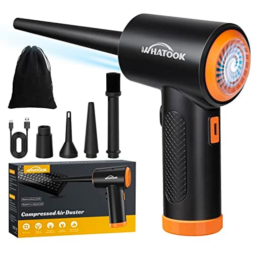 Soplador de Polvo Eléctrico，Plumero de Aire Comprimido，Potente 3 Velocidades 60000 RPM，Batería Recargable de 6000 mAh，Con Luz LED, para Ordenador, Coche, Oficina,Sofá，Sustituto de Aire Comprimido