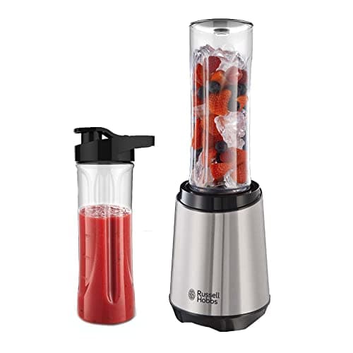 Russell Hobbs Batidora de Vaso Individual Mix & Go - Batidora Smoothie, Mini Batidora para Zumos y Batidos, 2 Vasos con Tapas de 600 ml, sin BPA, Pies Antideslizantes, Acero Inoxidable - 23470-56