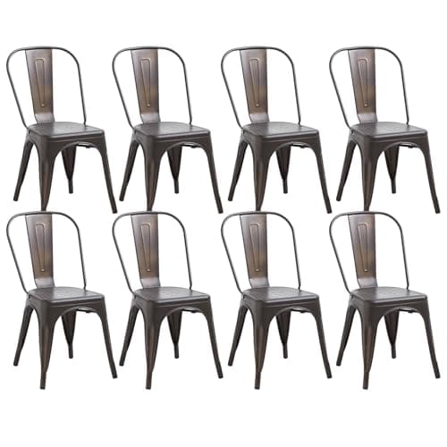 HJhomeheart - Juego de 8 Sillas de Comedor de Metal con Respaldo Apilable, Estilo Vintage, Diseño Industrial para Restaurante, Boda, Cafetería, Jardín (Marrón Claro)