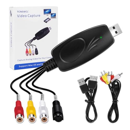 TCNEWCL Grabador de Vídeo Audio,Tarjeta de Captura de vídeo RCA a USB 2.0, VHS VCR TV a DVD, Compatible con Windows 7 8 10 Mac OS X PC