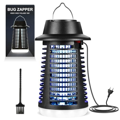 AOOWU Lampara Antimosquitos Electrico, 2 en 1 Mejorado Mata Mosquitos Electrico con 9W LED Iluminación, 4200V 15W 365nm UV Lámpara Mosquitos, Mata Insectos Eléctrico para Interior y Exterior Jardín