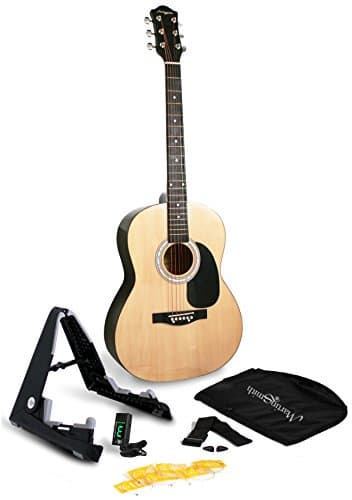 Martin Smith Kit de guitarra acústica de Martin Smith con guitarra acústica de tamaño completo, soporte, afinador, bolsa de guitarra, correa y púas