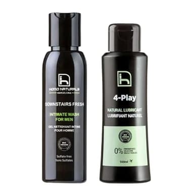 Pack de Lubricante Íntimo Natural a Base de Agua (100ml) y Jabón de Higiene Íntima para Hombres (100ml) - Cuidado Masculino, Hidratante y Suave con la Piel, Ideal para Uso Diario - Gel íntimo