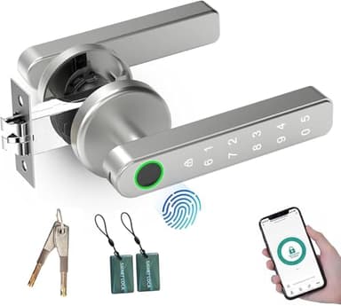 TEKXDD Cerradura Inteligente - 5 en 1 Cerradura Electronica,Tuya App, IC Card, Huellas Dactilares, Contraseña Digital, Llave Mecánica,Biometric Smart Door Lock for Bedroom/Hotel/Apartment/Office Plata
