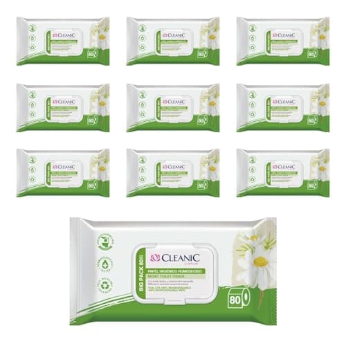 Cleanic - Papel Higiénico Humedo - 80x10 Piezas - con Extracto de Manzanilla - Papel Higiénico Desechable - Toallitas Humedecidas para Limpieza Íntima - Apto para Pieles Sensibles