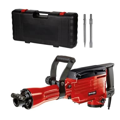Einhell Martillo demoledor con cable - TC-DH 43. 1600 W, potencia de impacto 43 J, mandril hexagonal SDS, mango adicional ajustable en 180°, incl. Cincel puntiagudo y plano. Rojo
