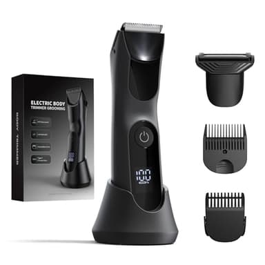 Roleader Afeitadora Corporal Masculina, Depiladora Corporal Hombre con Cuchilla de Reemplazables para Barba, Base de Recarga USB, Impermeable para Pechoy Axilas Piernas y Genitales, Negro