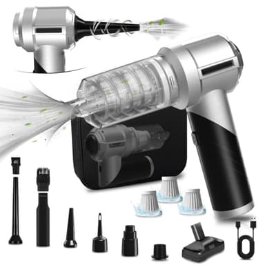 Lambluefly 4-IN-1 Aspirador de Mano Potente sin Escobillas, 18000PA Aspirador Coche Potente sin Cable, 3 Niveles Ajustables, Plegable, Mini Aspiradora de Mano para Aire Comprimido Limpieza PC y Hogar