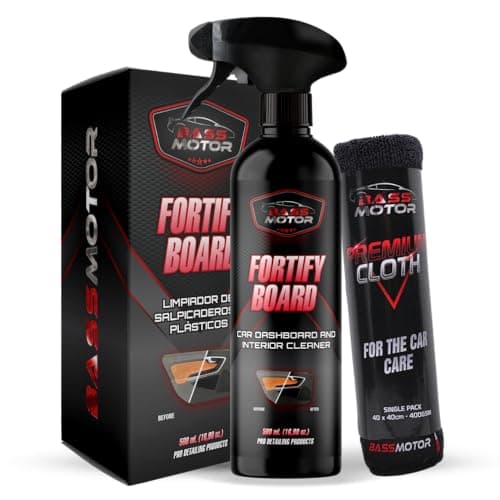 BassMotor Limpiador Salpicaderos y Plasticos Interiores de Coche - Fortify Board 500ml + Bayeta Premium, El embalaje puede variar