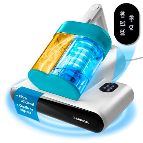 CLEANmaxx Aspirador de ácaros giratorio con luz UV-C y filtro HEPA para alérgicos | Aspiradora de mano para colchones | Función ultrasónica y térmica | potente: destruye el 99,9% de los ácaros [blanco