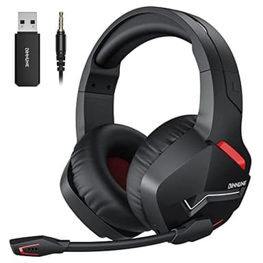 BINNUNE BW01 Cascos Gaming Inalambricos, Auriculares Gaming Inalambricos de 2.4G para PS5, PS4, PC, NS, Sonido Estéreo 7.1 Auriculares con Microfono, Cascos PS5 con Dongle USB, Duración 120Hr+, Roja