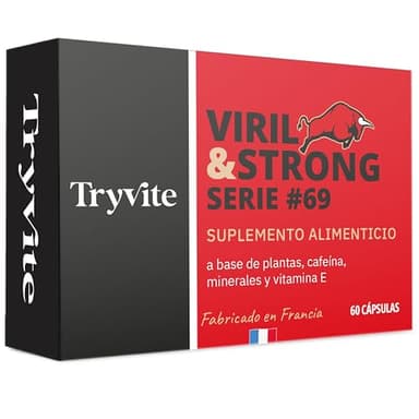 Fórmula Virilidad Hombre | 60 Cápsulas Para Circulación Sanguínea | Booster de Fuerza Resistencia Energía Natural | Ginseng, Guarana, Zinc | TRYVITE VIRIL&STRONG