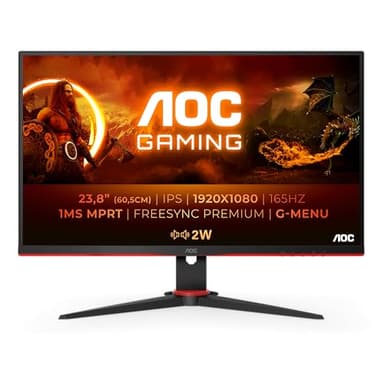 AOC Gaming 24G2SPAE - Monitor FHD de 24 Pulgadas, Plano, 165 Hz, MPRT de 1 ms, FreeSync, Compatible con G-Sync, Altavoz (1920 x 1080, VGA, HDMI, DisplayPort, IPS), Color Negro y Rojo