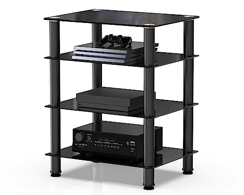 FITUEYES Mueble HiFi con 4 Estante de Vidrio Templado Soporte para Equipo de Música 60 x 45,5 x 76 cm