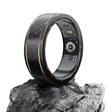DekeFit Anillo Inteligente Hombre Mujer, Smart Ring con 100+ Modos de Deporte, IP68, 24/7 Pulsómetro SpO2 Podómetro, Calorías y Sueño, Anillo Fitness para iOS Android, Tamaño 10, Oro Negro