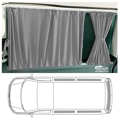 BREMER SITZBEZÜGE Cortinas a medida, protección solar, compatibles con VW T5 T6 T6.1 Transporter Caravelle distancia corta entre ejes con portón trasero en gris, accesorios para autocaravana, juego de