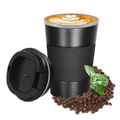 KUIRUNRX® Taza Termo 380 ML, Taza Termo Cafe para Llevar, Vaso para Cafe para Llevar, Taza Térmica de Acero Inoxidable para Agua Caliente y Fría y Té, Mantener caliente hasta 6 horas