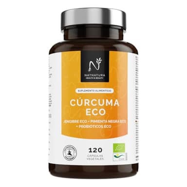 Cúrcuma con Jengibre y Pimienta Negra + Probióticos Eco. Cúrcuma Eco en cápsulas (2235 mg) con alta concentración de Curcumina. Potente Antiinflamatorio natural. Cúrcuma orgánica.120 cápsulas.