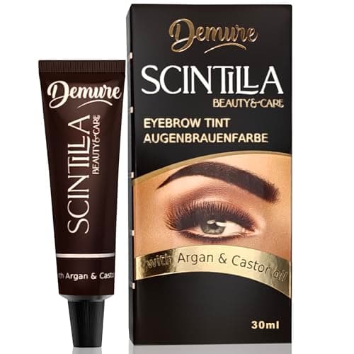 DEMURE - Kit de tinte para cejas, fórmula profesional, tinte de cejas con aceite de argán y aceite de ricino (Omega 6, carotenos, vitaminas A, E, F), resultados rápidos y seguros (3.0, castaño oscuro)