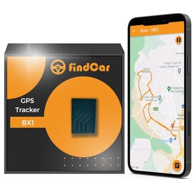 findCar BX1 - Localizador GPS mini para Coches, Camiones, Camiones, Motos y más | Localización en Vivo | a Batería | Alarmas Exceso Velocidad, Antirrobo y Geovalla | Localizador GPS coche (1000mAh 2G)