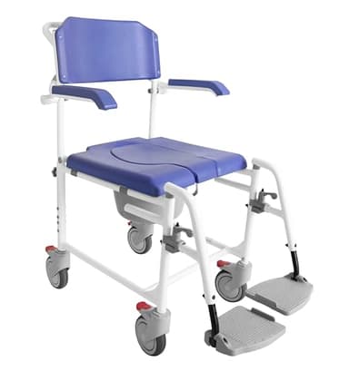 KMINA PRO - Silla Ducha Mayores con Ruedas, Versión 2.0 Frenos Mejorados, Sillas Baño Ancianos WC Agujero, Inodoro Adultos Azul