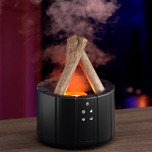 Difusor Esencial Humidificador De 250 Ml con Control Remoto, Difusores Perfumados De Aromaterapia Sincronización con Forma De Hoguera 8 Luces De Colores para El Dormitorio del Hogar,Negro