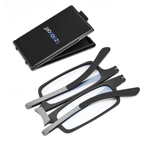 SZEOEOM Gafas de lectura plegables ultrafinas Lectores plegables ultraligeros Bule-light para hombres Mujeres Estuche de gafas rectangular portátil de viaje compacto (negra, 1.5)