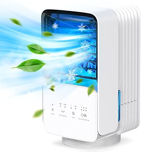 OMISOON Aire Acondicionado Portatil, 4 en 1 Enfriador de Aire, oscilación de 120°, 700 ml, 3 Velocidades de Ventilador, 2 Modos de Nebulización, Adecuado para Hogar, Oficina