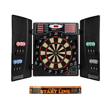 Ultrasport Diana electrónica con y sin Puertas, para un hasta 16 Jugadores, Pantalla LED, Incluye línea de Tiro, 12 Dardos y 100 Puntas, Adecuada para Fiestas, Unisex Adulto, Negro, Talla única