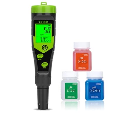 YINMIK Medidor de pH y TDS, Medidor de pH Digital con Solución Calibración de pH, Probador de Temp Conductividad pH PPM 4 en 1, Monitor de pH Profesional para Piscina Agua Potable Acuario Hidroponía