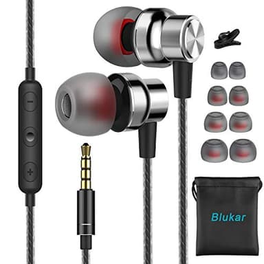Blukar Auriculares In Ear, Auriculares con Micrófono y Cable Cómodo Reducción Ruido Sonido Estéreo Control de Volumen para Todos los Dispositivos de Headphones de 3.5mm