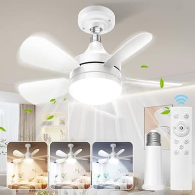 Ventilador Techo con Luz y Mando a Distancia, 18'' LED Regulable Lampara Techo Ventilador, E27 Bombilla con Ventilador Silencioso, Velocidad, Brillo y Temperatura de Color Ajustable, 2000 Lumen Blanco