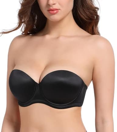 Lemorosy Sujetador Sin Tirantes Push Up con Aros Acolchado de sujeción Multiposición para Mujer (Negro,95B)