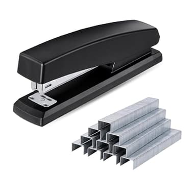 G4GADGET Grapadora con 5000 grapas, grapadora de oficina para 20 hojas, carcasa metálica ergonómica, perfecta para uso doméstico y de oficina, color negro, tecnología de grapado sin atascos