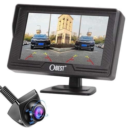 OBEST Kit Camara Marcha Atrás Coche AHD de Monitor 4.3", 1080P Cámara Trasera Aparcamiento Coche Visión Nocturna, Rotar 360°, Gran Angular 170° y Pantalla Set para Furgonetas Caravana Camionetas 12V