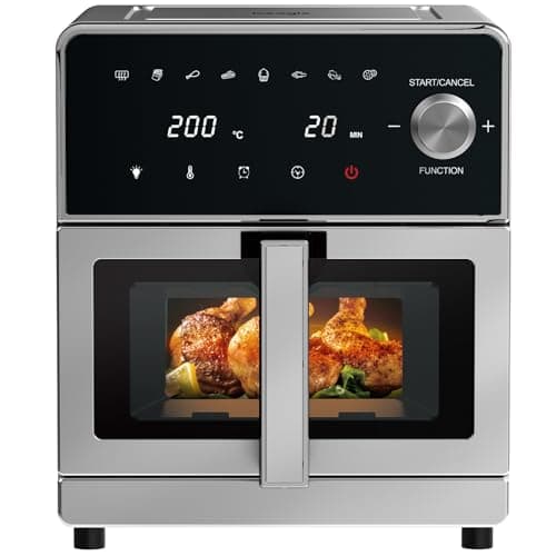 iceagle Freidora de Aire XXL 8L – 2100W Air Fryer con Doble Resistencia Arriba y abajo | Freidora sin Aceite con Ventana, 8 en 1,Diseño metálico de 360°, Pantalla Táctil, Recetas para Freír Fácilmente