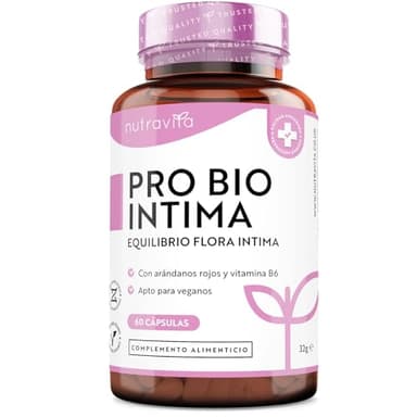 Pro Bio Intima - Probioticos Mujer - Probioticos Intestinales - Equlibrio Flora Intima - Lactobacillus con Arándano Rojo - Promueve una Flora Bacteriana Vaginal Saludable - 60 Cápsulas - Nutravita