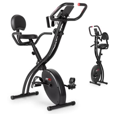 FITFIU Fitness BEST-320 - Bicicleta Estática Plegable con Respaldo, Cuerdas Elásticas Modalidad Remo, 8 Niveles de Resistencia, Pantalla LCD Multifunción, Pulsómetro, Soporte para Móvil/Tablet