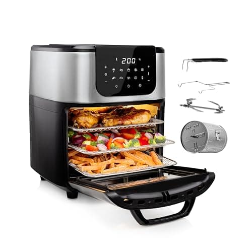 Princess Freidora sin Aceite y Horno de Aire Caliente con Cesta Giratoria – 11 litros – Multifunción – Accesorios Incluidos – 10 Programas – Pantalla Digital Táctil – 1800 W – 182075