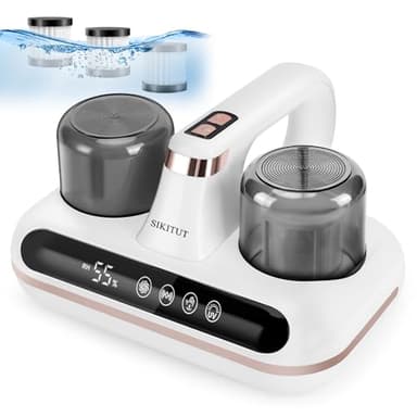 SIKITUT Aspirador de Colchones y Tapicerías, 5 en 1 Aspirador de Mano Antiácaros y Antibacterias, Luz UV-C, Elimina el 99,9% de Bacterias y Alérgenos, Incluye Filtro HEPA, Ideal para Alérgicos