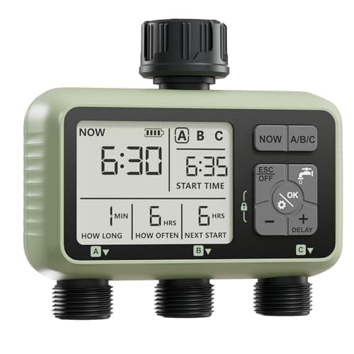 Diivoo Programador Riego 3 Salidas, Riego Automatico 3 Salidas Para Manguera De Jardin, Programador Riego Automatico IPX5 Con Retraso Por Lluvia Y Modo De Riego Manual/Auto Para Césped, Patio, Piscina