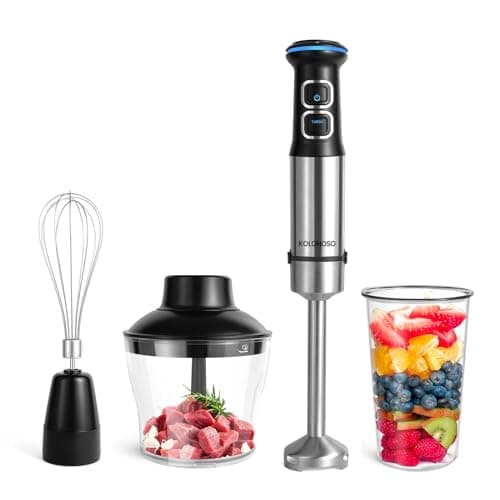 1500W Batidora de Mano, kolohoso 4 in 1 Minipimer, 21 Velocidades Batidora Picadora, 4 Hojas de Acero Inoxidable, Protección Antisalpicaduras incluye Vaso Medidor, Batidor de Huevos, Picadora, sin BPA