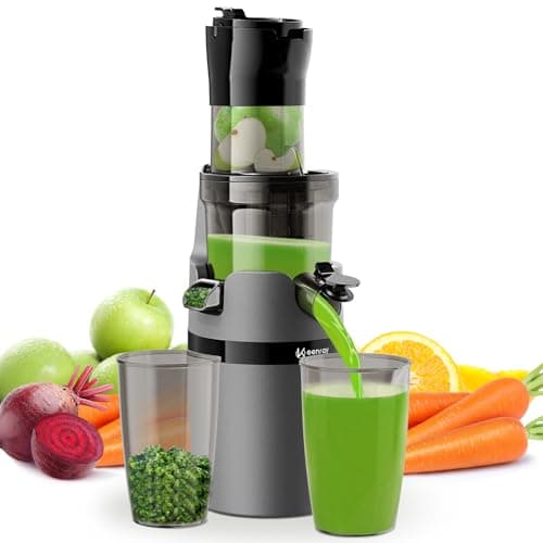 Extractor de Zumos y Verduras, Keenray Slow Juicer Machine, Extractor de Vegetalsy Jugos con Función Inversa, 90% Jugo alto Yeild, Fácil de limpiar (incluidos cepillos)