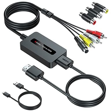 SUNNATCH Cable convertidor RCA Svideo a HDMI Svideo + RCA + cables HDMI, adaptador HDMI S-video, convertidor RCA CVBS AV a HDMI, RCA o Svideo + salida de audio R/ L HDMI