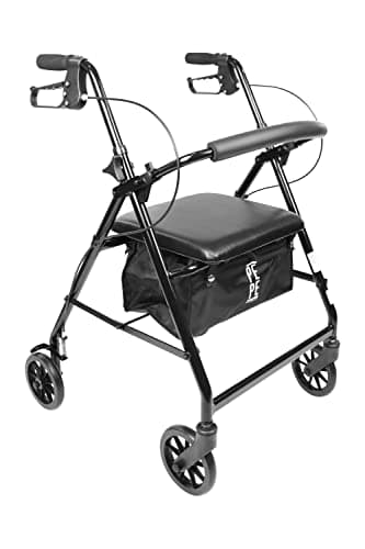 PEPE - Andador para Ancianos 4 Ruedas con Asiento, Caminador Mayores Plegable, Regulable, Aluminio con Cesta