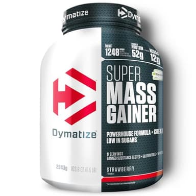 Dymatize Super Mass Gainer Strawberry 2943g - Polvo Para Ganar Peso + Carbohidratos, Creapure Creatina, BCAA y Caseína
